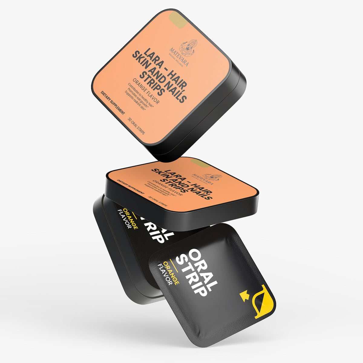 LARA Hair, Skin and Nails Strips | 5000 mcg Biotin, Folate & Vitamin D3 | Orange Flavor Oral Strips | Beauty Support Supplement | 30 Count (1.2 oz)* - Matevara