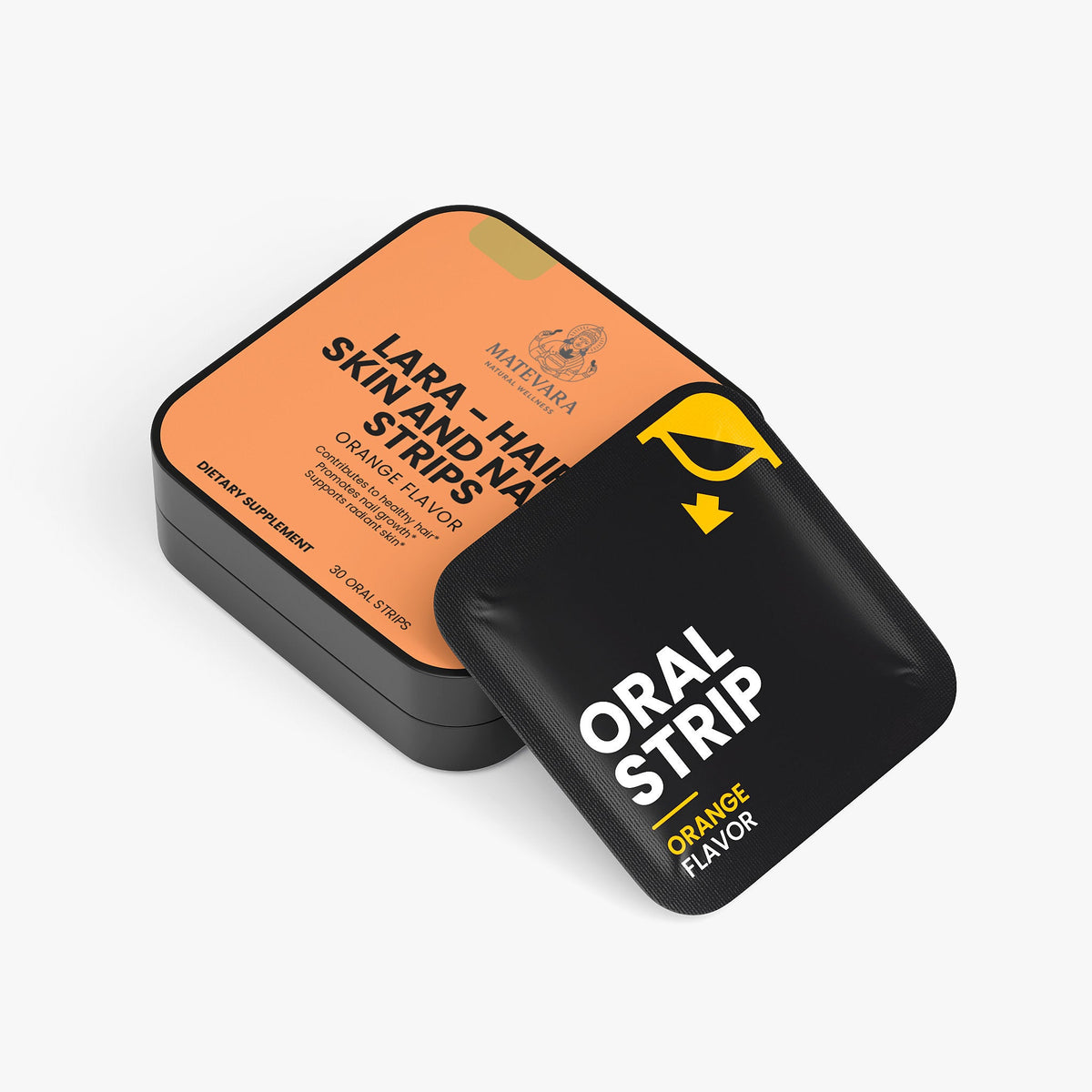 LARA Hair, Skin and Nails Strips | 5000 mcg Biotin, Folate & Vitamin D3 | Orange Flavor Oral Strips | Beauty Support Supplement | 30 Count (1.2 oz)* - Matevara