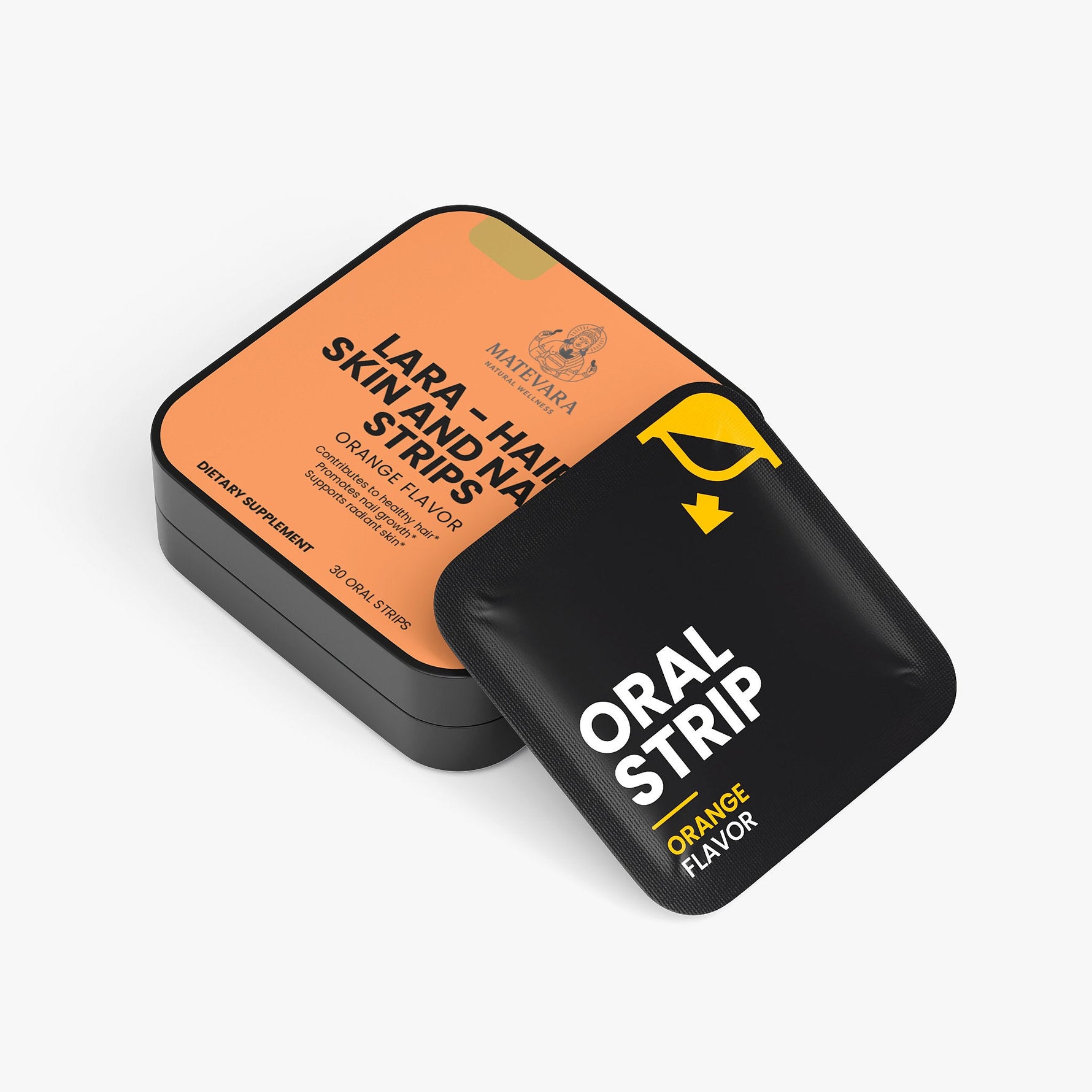 LARA Hair, Skin and Nails Strips | 5000 mcg Biotin, Folate & Vitamin D3 | Orange Flavor Oral Strips | Beauty Support Supplement | 30 Count (1.2 oz)* - Matevara