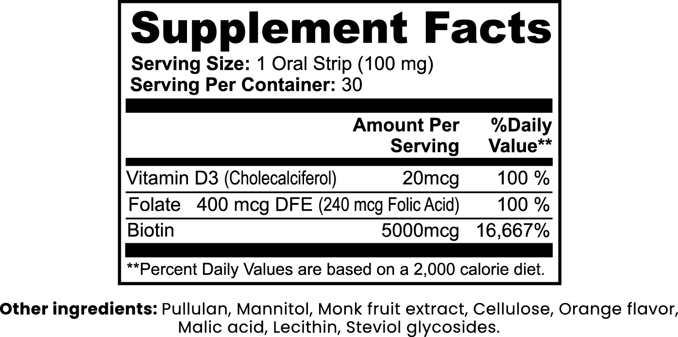 LARA Hair, Skin and Nails Strips | 5000 mcg Biotin, Folate & Vitamin D3 | Orange Flavor Oral Strips | Beauty Support Supplement | 30 Count (1.2 oz)* - Matevara