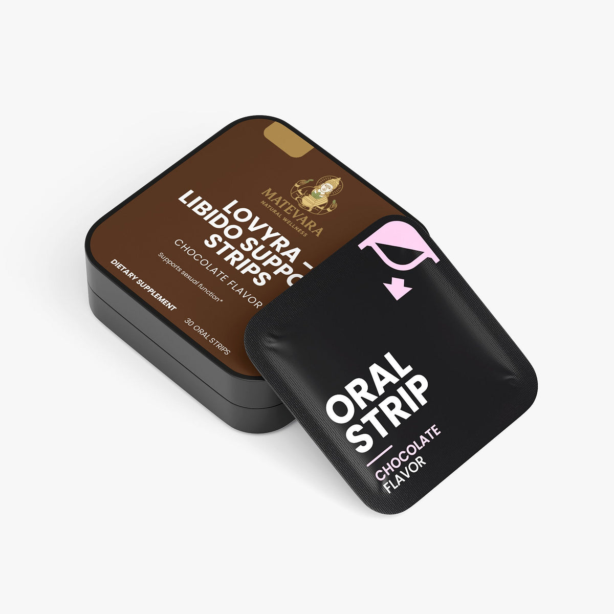 Lovyra Wellness Supplement Strips for Vitality & Performance | Cordyceps, Shilajit, Oyster Peptide | Chocolate Flavor | 30 Count - Matevara