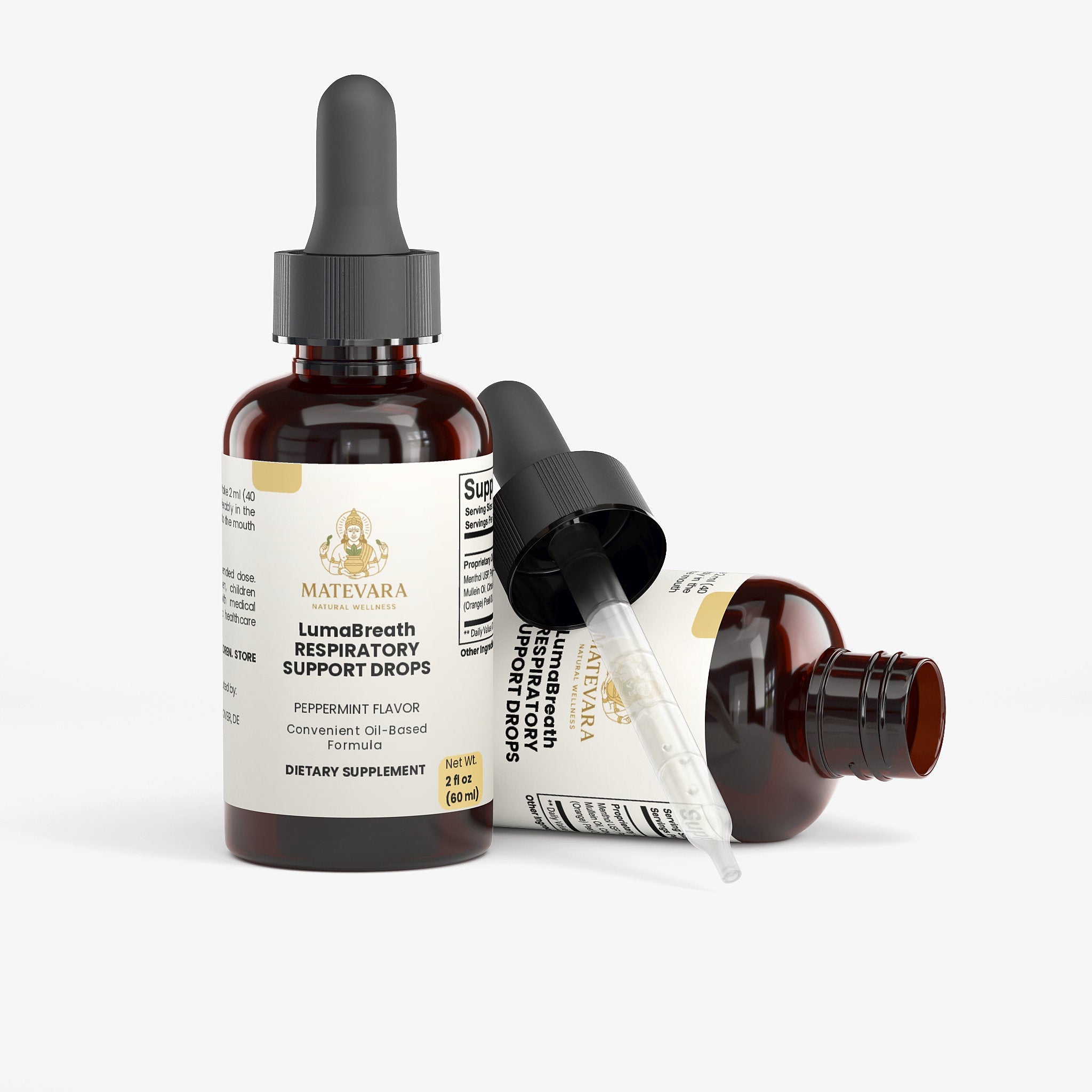 LumaBreath Respiratory Support Drops | Menthol, Peppermint & Mullein Oil Blend | Liquid Botanical Supplement | 2 oz Daily Comfort - Matevara
