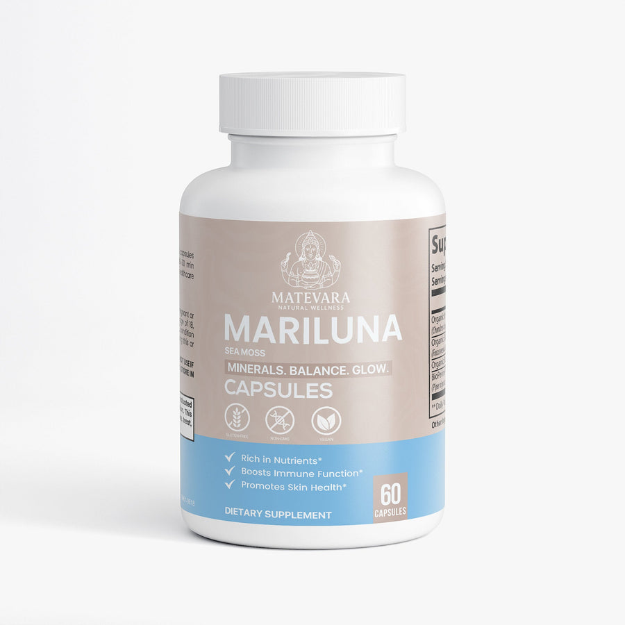 Mariluna Organic Sea Moss Supplement | Irish Moss, Bladderwrack & Burdock Root with BioPerine® | Vegan Capsules | 60 Count - Matevara