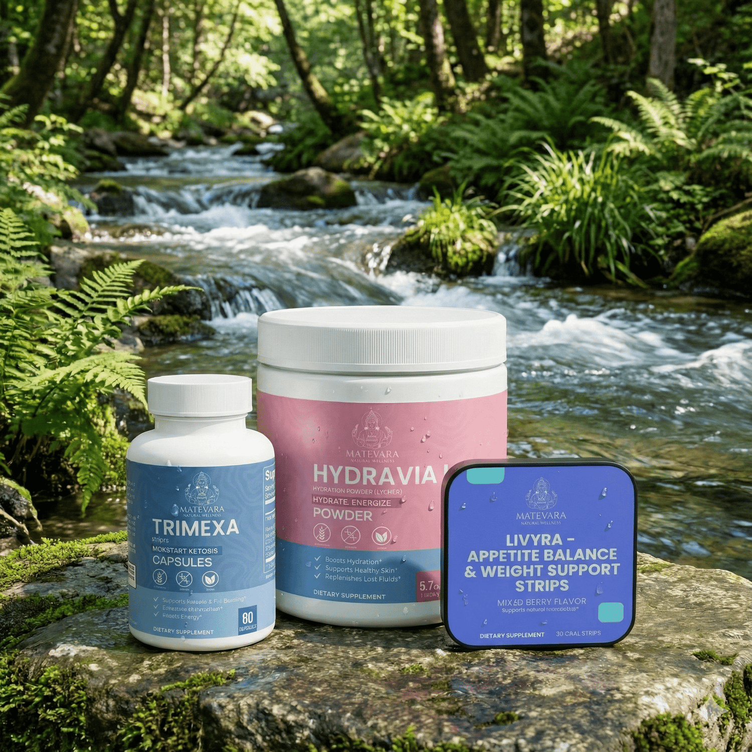 Matevara Metabolic Harmony Bundle: Trimexa Keto Support, Livyra Appetite Strips & Hydravia Electrolytes | 3 - Part Wellness System - Matevara