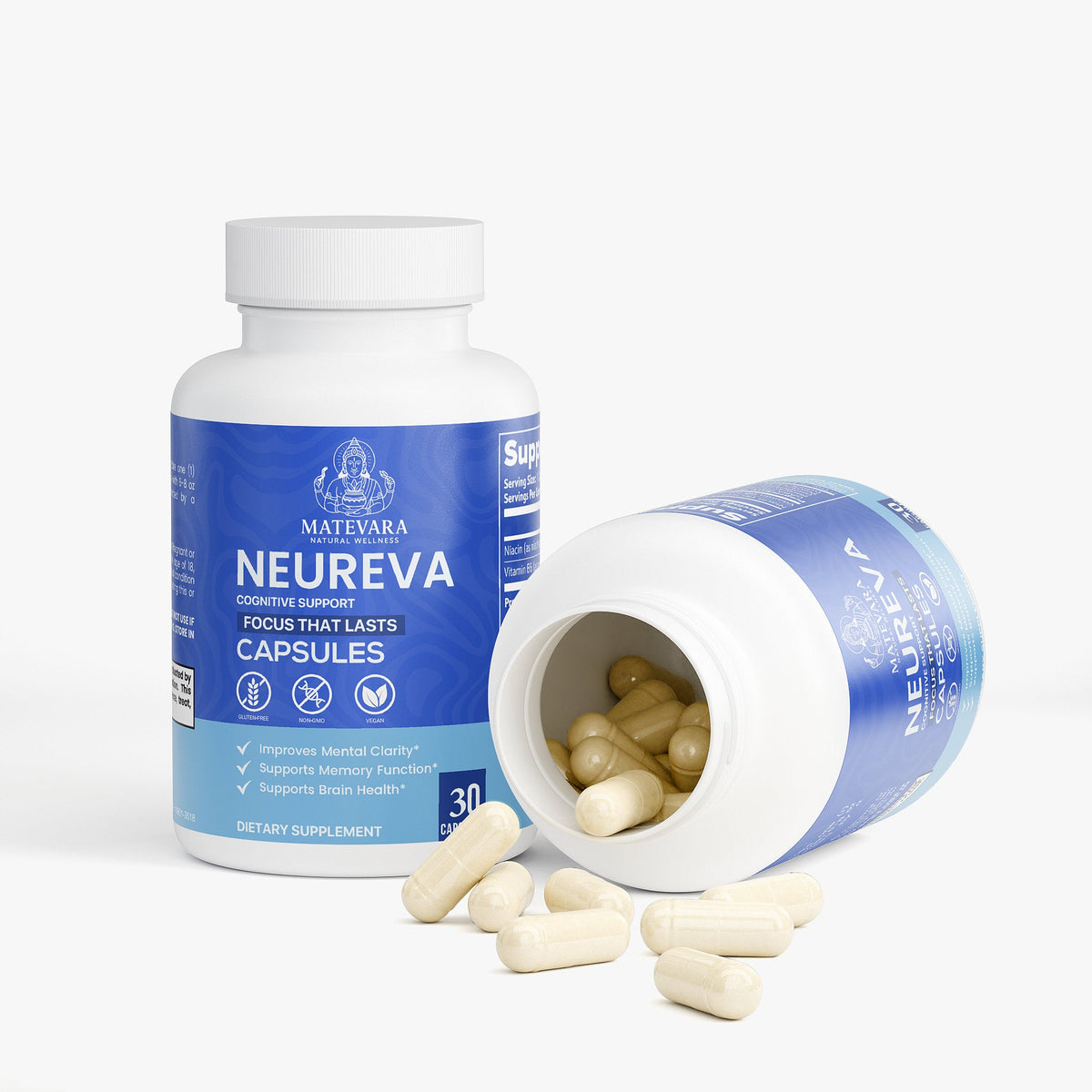 Neureva Cognitive Support | Brain Health with Bacopa, GABA, L - Tyrosine & Alpha GPC | Nootropic Capsules | 30 Count - Matevara