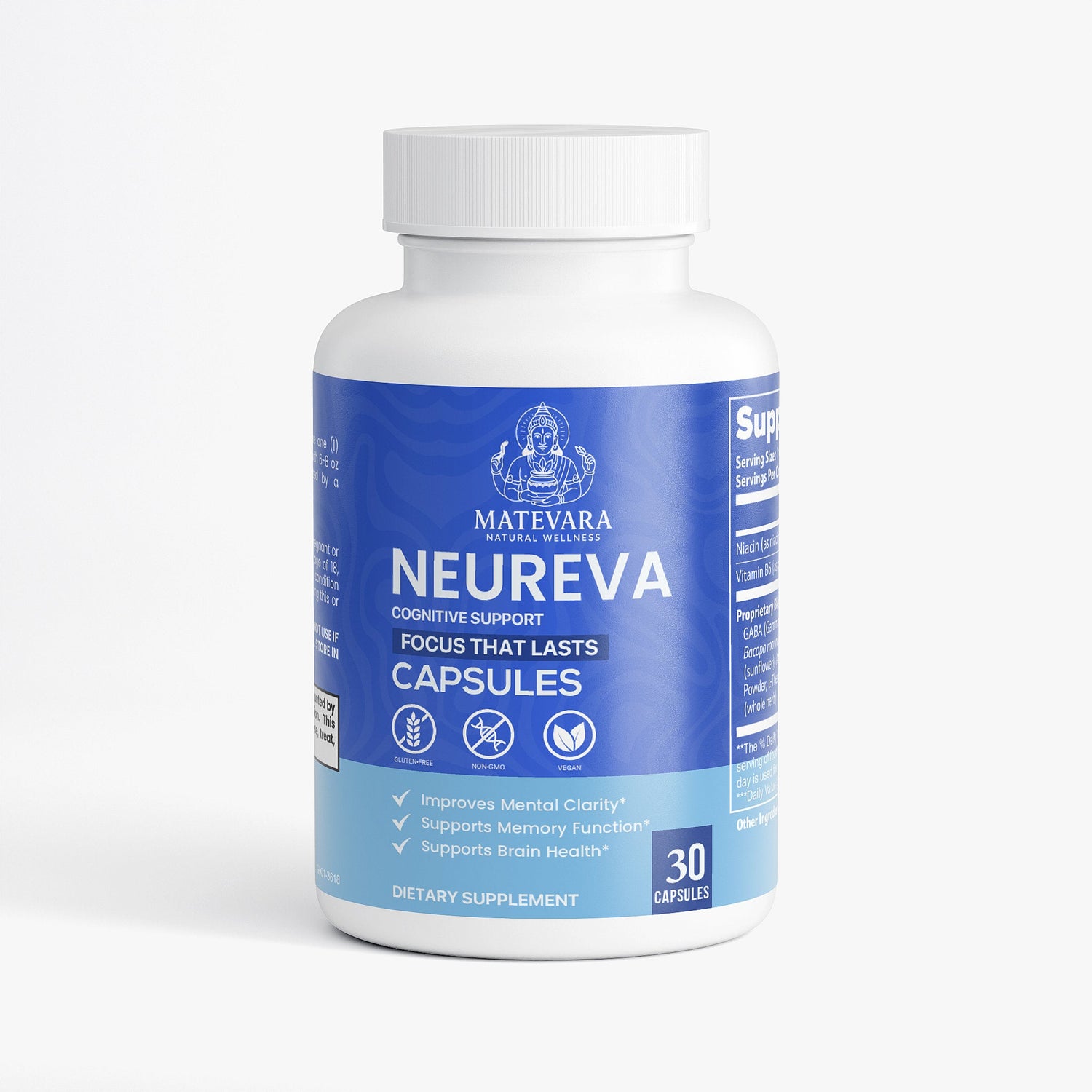 Neureva Cognitive Support | Brain Health with Bacopa, GABA, L - Tyrosine & Alpha GPC | Nootropic Capsules | 30 Count - Matevara