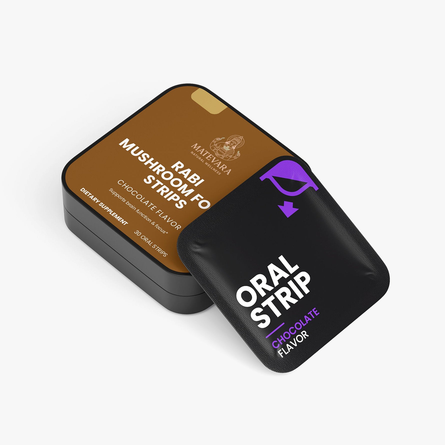 RABI Mushroom Focus Strips | Lion's Mane, Cordyceps & Maitake | Dissolvable Oral Strips | 30 Count (Chocolate) - Matevara