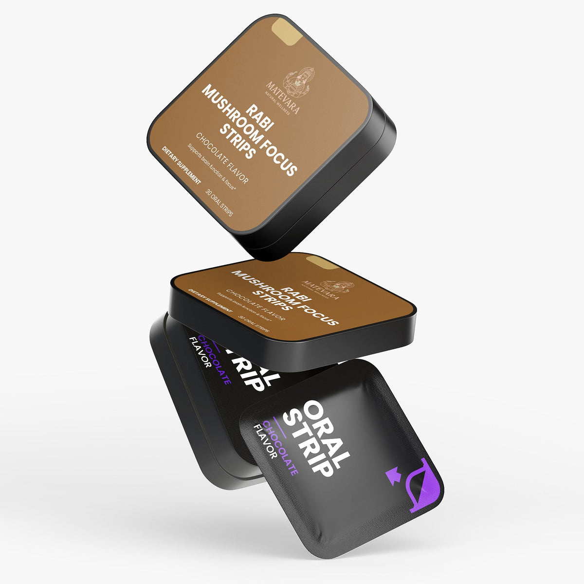 RABI Mushroom Focus Strips | Lion's Mane, Cordyceps & Maitake | Dissolvable Oral Strips | 30 Count (Chocolate) - Matevara