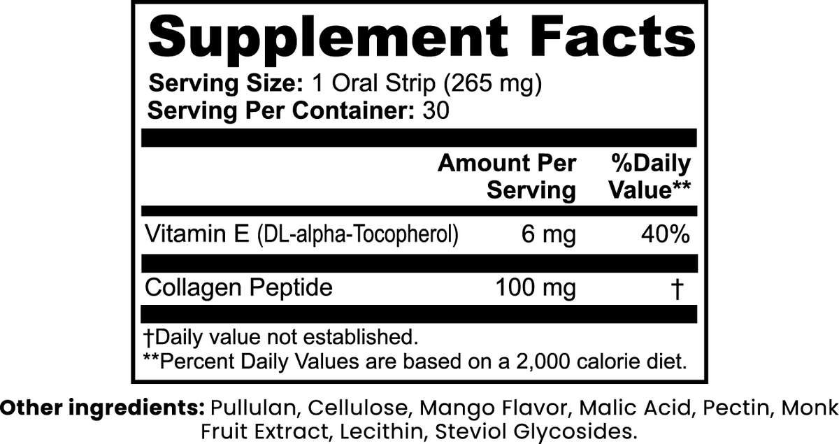 VELURA Collagen Strips | 100mg Collagen Peptides + Vitamin E | Dissolvable Oral Strips | 30 Count (Mango) - Matevara